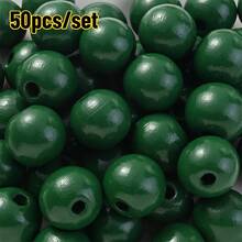 4Amazonia 50pcs/Set St. Patrick's Day Wooden Beads, Green Wooden Spacer Beads, Rustic Polished Round Beads, DIY Crafts, Wreath, Party Decorations
