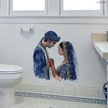 1pc Blue Bride & Groom 3D Wall Sticker, Waterproof & Removable PVC Wall Decal, Suitable For Ramadan, Bedroom, Kitchen, Living Room - Multicolor - View 7
