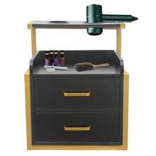 FOGGBET Wall Mounted Salon Storage Organizer, Stylist Storage Beauty Station With 2 Drawers & 1 Open Shelf & Hairdryer Stand Salon Wall Cabinet For Spa Barber Store Salon - Gold, Black - View 5
