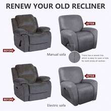 Trugenix-Recliner Sofa Covers - Leather Like Recliner Sofa Covers 3 Seater Recliner Couch Covers For 3 Cushion Couch 8 Pieces Washable Stretch Reclining Sofa Slipcovers (Brown)-GP - 01-淺灰色 - 查看 11