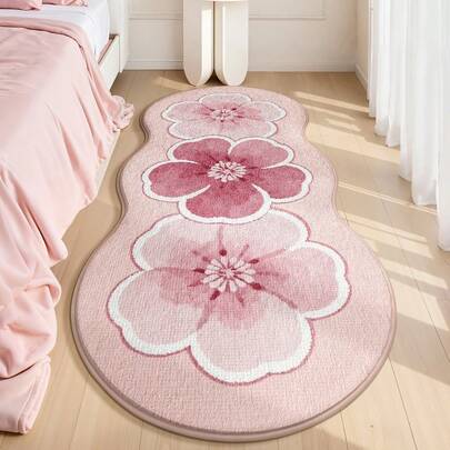 DAJIANG 1 pieza Alfombra con patrón floral rosa, alfombra de lana con diseño de flor de cerezo, adecuada para baño, cocina, exterior, interior, pasillo, dormitorio, sala de estar, lavable a máquina, fácil de limpiar, con respaldo antideslizante, adecuada para decoración de invierno del dormitorio, decoración navideña del Día de San Valentín, decoración navideña del dormitorio, accesorios de baño, conjunto de decoración de habitación