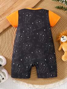 Baby Boy Cartoon Graphic Romper - Orange - View 2