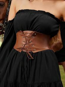 1件装女士棕色蕾丝腰带，性感束腰带，适合万圣节派对、通勤、聚会、街头风格 - 棕色 - 查看 6