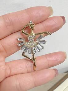 1pc Fashionable Crystal Rhinestone Ballerina Girl Brooch Pin, Suitable For Daily Wear - Multicolor - View 2