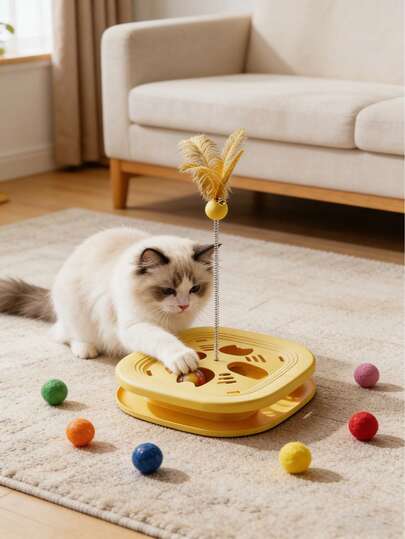 1pc Cat Maze Game Box - Comes With Bells And Feather Teaser Wands, Suitable For Cats And Dogs To Play And Train, Also For Self-Entertainment, Perfect Gift For Pet Owners