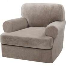 Trugenix-Sofa Cover 2 Piece T Cushion Armchair Slipcovers Velvet Couch Cover Furniture Protector Stretch T Cushion Sofa Covers For 1 Cushion Couch With 1 Individual T Cushion Covers, Deep Teal-GP - 灰褐色 - 查看 1