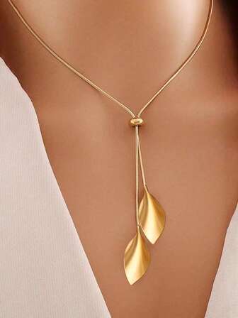 不锈钢时尚优雅精致奢华金属质感金叶设计项链|复古优雅锁骨链款式，适合女性日常佩戴/约会派对/晚宴活动/百搭春夏配饰