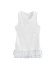 芭蕾舞风格蕾丝拼接无袖背心，叠穿设计，春夏休闲白色 - 白色 - 查看 6