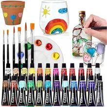 12支/套 0.41盎司玻璃颜料套装，适合DIY工艺品 - 多用途凝胶颜料，配有画笔和调色盘，可用于纸张、墙壁、玻璃器皿和窗户艺术，12/24色玻璃颜料套装，12毫升/0.4盎司管装
