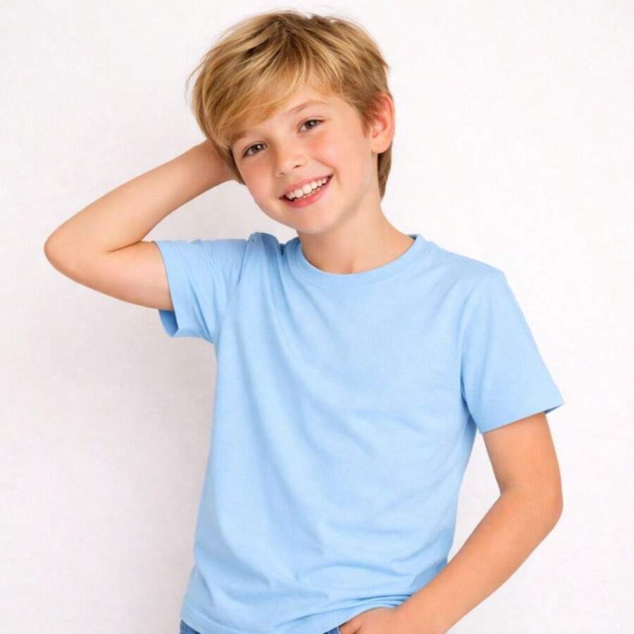 Basic Children's T-Shirt, 100% Cotton, Boys' Sizes 0 To 16. Lightweight And Cool For Everyday Wear, School, Outings, And Parties. - Baby Blue - View 1