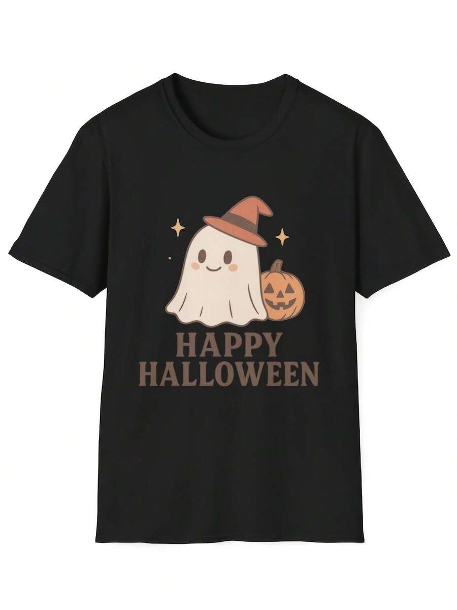 Cute Ghost Halloween Shirt, R Vintage Spooky Tee, Pumpkin Witch Hat Ghost T-Shirt, Pastel Aesthetic Fall Graphic Top - 款式6 - 查看 1