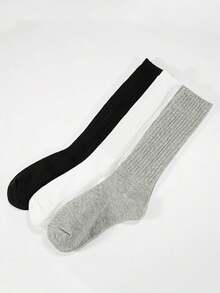 1/3/6 Pairs Women's Autumn/Winter Casual Knit Socks, Elastic Socks, Mid-Calf Socks In Black, White, Gray, Soft & Comfortable, Fashionable, Suitable For Hiking, Back To School, Halloween And Christmas Gifts - Crew Socks - View 2