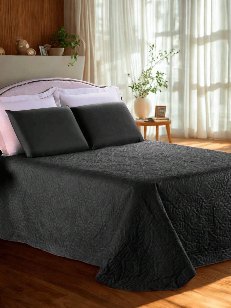 Colcha Cobre Leito 3 Peças Casal/Queen/King Size Solteiro 2 Peças Kit Fronha MELHOR CUSTO BENEFÍCIO - Preto - Visão 1