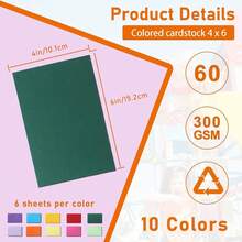 60 Sheets 10 Assorted Colors Cardstock 4 X 6 ScrapbooFKing Paper, 300gsm/110lb Heavyweight Art Flat Card Stock Printer Paper For Cards MaFKing, Invitations, Greeting Cards, Festival Blessings - 多色 - 查看 3