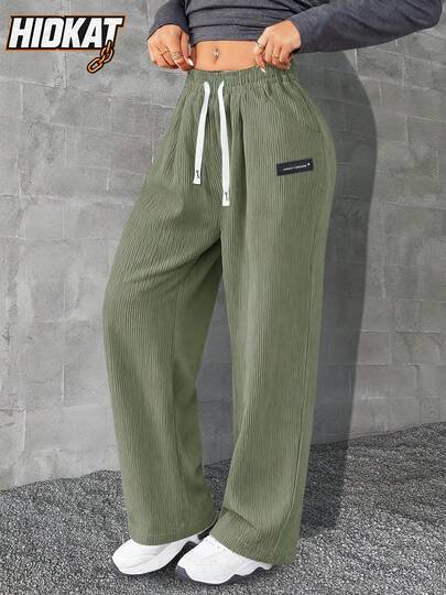 Hidkat 女士灯芯绒长裤，轻盈纯色，带抽绳口袋，柔软舒适，适合日常休闲穿着，涵盖Y2K、街头风、复古、返校季、秋季、度假、乡村、嘻哈等多种风格，是B2春秋系列的热门之选。