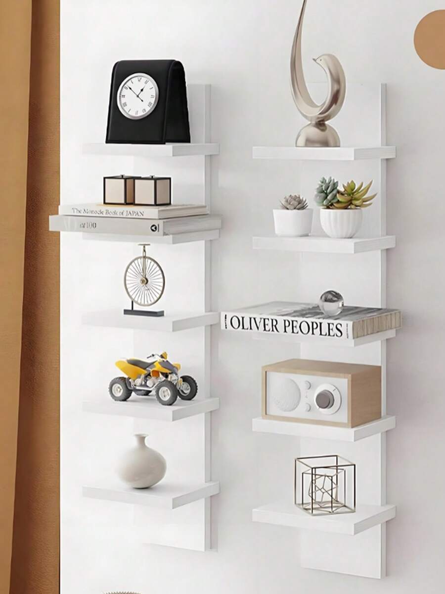 1pc,White Black 5-Tier Wall Shelf - Versatile Hanging Storage Organizer For Bedroom, Living Room, Hallway & Garage - Ideal For Art & Crafts, Home Decor - Multicolor - View 1