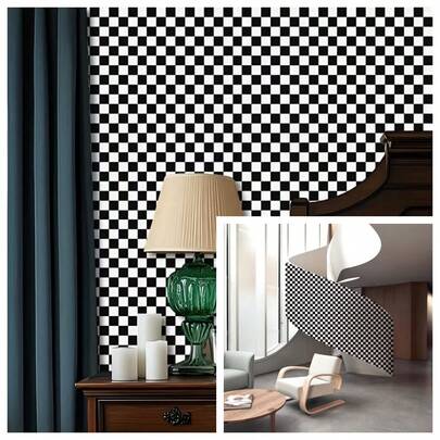 1 Roll Vintage Black & White Checkerboard Peel And Stick Wallpaper, Mosaic Waterproof PVC Wall Decal, Easy To Install & Removable, Suitable For Bedroom Backsplash, Bathroom Door, Furniture Decor And Renovation, Size: 17.7" X 39.3"/118.1"/196.8"/393.7"