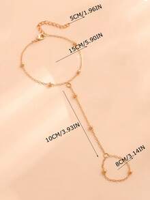 1件时尚个性简约金属串珠链指环手链，百搭，适合日常佩戴（手工切割链条至合适长度，珠子数量随机） - 金色 - 查看 5