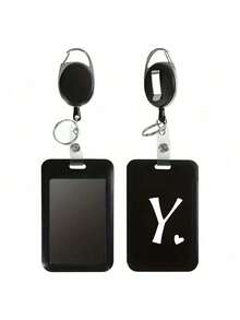 Black ID Card Holder With Black Retractable Reel Clip, White Heart & Letter A-Z Print, Anti-Theft Card Holder, Black Thumb Slot Hard Plastic Card Holder, Expandable ID Card Holder, Medical Insurance Card Protector, Waterproof Medical/Social Security Card Protector, Transit Card Holder, Meal Card Storage, Portable, Daily Essential, Perfect Gift And Souvenir For Holidays, Birthdays, Parties, Valentine's Day And New Year - Multicolor - View 28