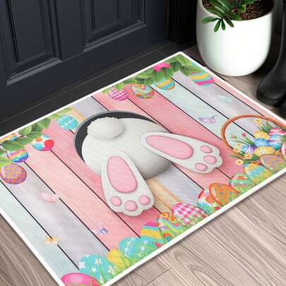 1pc Washable Reusable Easter Decorative Carpet - Easter Bunny Egg Hunt Pattern, Easter Doormat, Easter Kitchen Rug, Easter Party Supplies, 2026 Easter Home Decor, Easter Carpet, Easter Decorations, Easter Gifts, Spring 2026 Decor, Easter Party Favors, Easter Room Decor, Easter Party Decorations, Easter Ornaments, Entryway Washable Rug, Easter Welcome Doormat, Easter Mat, Bathroom Doormat