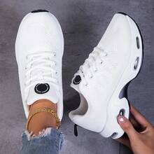 Women's Air Running Shoes - Lightweight Walking Sneakers With Air Cushion & Non-Slip Sole For Gym Workout Sports - Purple Mesh Upper & Soft Fabric Lining - Removable Sockliner For Comfort - 白色 - 查看 2