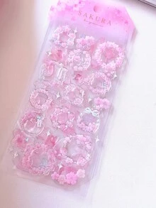 3D Cherry Blossom Crystal Stickers, Metallic Silver Floral Decal Stickers - Multicolor - View 6