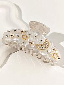 1pc Crescent Moon & Star Rhinestone Claw Clip, Acetate Solid Color Oval Shaped Hair Claw, Minimalist Design Hair Clip For Bun, Ponytail, Shoulder-Length Hair, Elegant & Casual, Suitable For Festivals And Daily Wear Women Hair Accessories - Multicolor - View 14