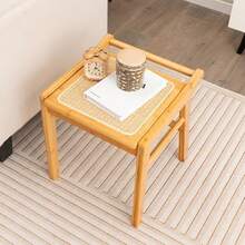 Desk, Makeup Vanity Table Set W/Mirror, Modern Vintage Dressing Table W/ 2 Drawers & Jewellery Display Tabletop, Rattan & Bamboo Style - 芥末黃 - 查看 2