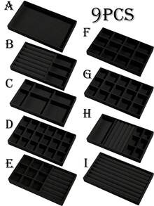 1个大号首饰托盘，可堆叠首饰收纳托盘，首饰盒，首饰抽屉内嵌式托盘，柔软可堆叠天鹅绒首饰托盘，抽屉式耳环收纳盒，女士首饰展示收纳盒，适用于戒指、耳环、项链、手镯，适合各种场合的理想礼物（黑色），首饰托盘收纳，化妆间装饰 - 彩色 - 查看 22