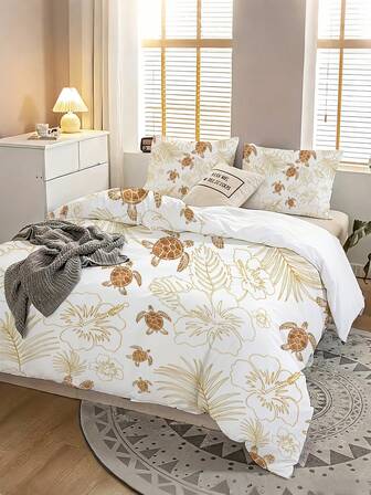 Juego de ropa de cama de 3 piezas con estampado de animales marinos (1 funda nórdica + 2 fundas de almohada, sin edredón incluido) Juego de ropa de cama con inspiración de lujo con estampado de tortugas, decoración del hogar unisex para niños y niñas, ropa de cama suave y cómoda para dormitorios, habitaciones de invitados y dormitorios, regalo perfecto para padres y amigos