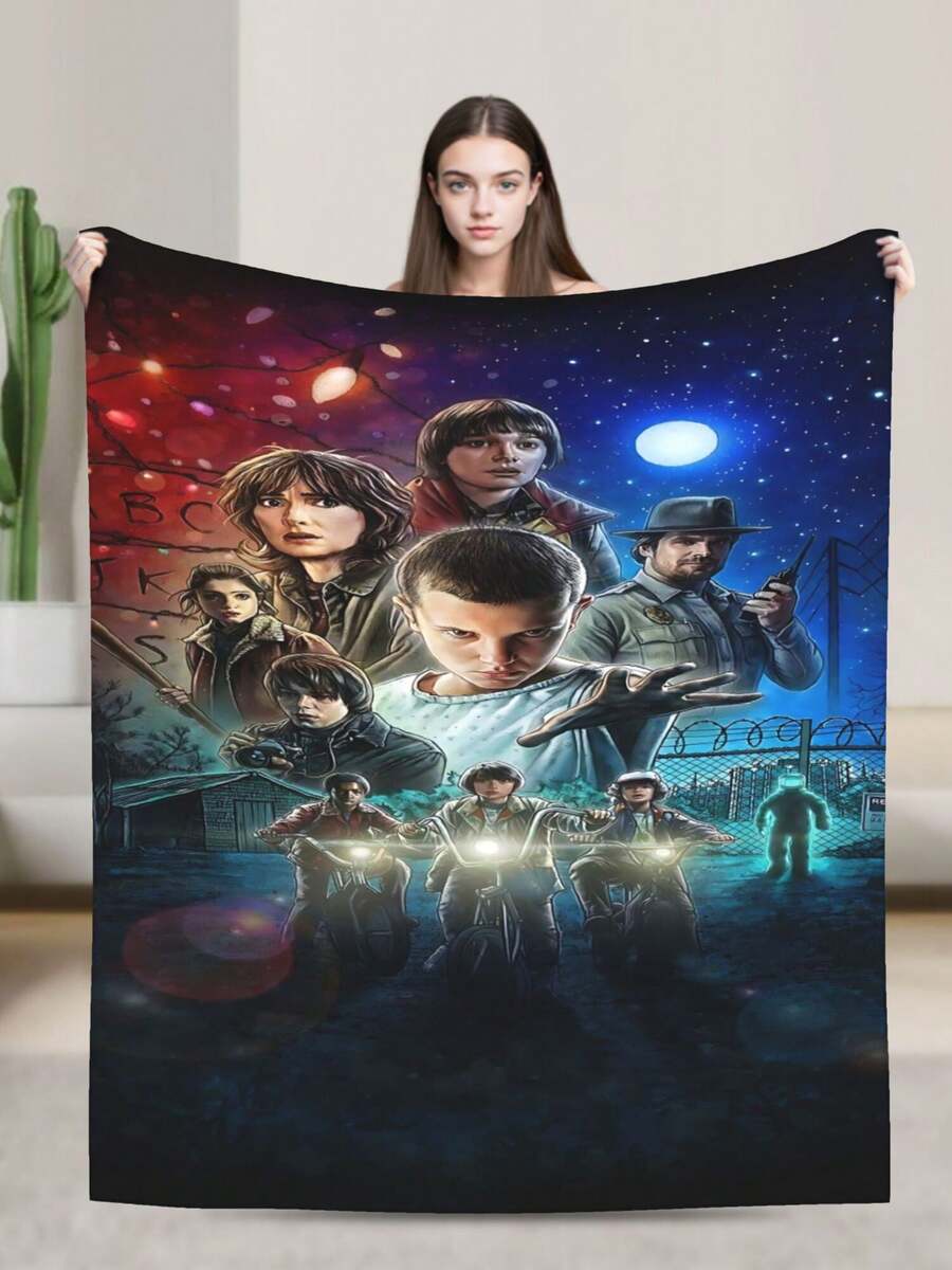 Stranger Merch Things Throw Blanket Warm Blankets Breathable Air Conditioner Blanket For Car Classic Outdoor Blankets For Picnic For All Season - 黑色 - 查看 1