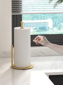 1pc Countertop Tissue Paper Holder, Vertical Paper Roll Dispenser, Kitchen Paper Towel Rack, Kitchen Roll Paper Organizer, Suitable For Countertop Paper Roll Storage, Home & Kitchen Supplies, Black, Gold - Multicolor - View 5