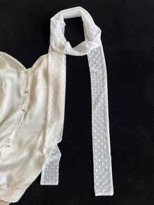 1条波点蕾丝优雅长款真丝围巾，女士颈部保护巾兼装饰小围巾，多功能发圈及丝带配饰 - 彩色 - 查看 5