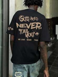 FRACTYR 男士夏季时尚简约“Never”字母印花短袖T恤 | 基础款街头休闲百搭上衣 - 黑色 - 查看 2