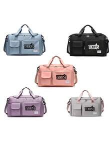 1件装网球印花旅行包，多功能健身手提包/背包，大容量休闲尼龙旅行包，轻便，适合健身房、运动、过夜旅行