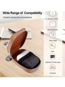 “别碰我的包”收纳袋，钥匙包，零钱包，包饰，兼容保护套，PU合成革材质，带网状口袋和钥匙扣 - 柔软便携收纳袋，耳机盒，蓝牙耳机保护套，兼容 Pro/1/2/3，USB线接口，适合旅行或日常携带，可收纳无线耳机、蓝牙耳机、SD存储卡、钥匙、零钱、数据线等。 - 彩色 - 查看 9