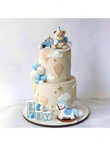 1 Set Blue Bear Cake Toppers, Blue & Gold Ball Cake Decorations, Baby Christening Birthday Cake Decor, Baby Shower Cake Decor, Reusable (Do Not Directly Contact The Cake, Please Use With White Tube And Tray, Do Not Touch The Surface Of The Ball) - Multicolor - View 6