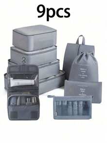 7pcs/Set Travel Packing Cubes Set, Multi-Functional Organizer Bags, Large Capacity Zipper Bags, Handheld Travel Bag, Organizer Pouch, Mesh Bag, Cosmetic Bag, Shoe Bag, Bottle Sleeve, Drawstring Bag, Suitable For Clothes, Underwear, Cosmetics, Toiletries