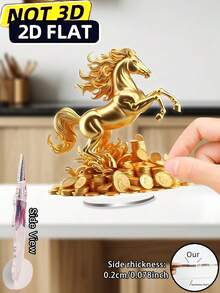 2D立体金色招财马亚克力桌面摆件，带硬币底座 - 2D立体印刷招财摆件，适用于家居、办公室、卧室、客厅，无需电池，乔迁新居、生日礼物，家居装饰及配件 - 多彩 - 查看 2