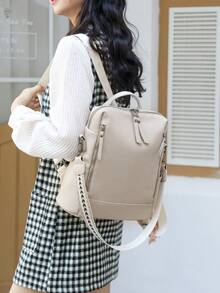 防盗复古PU软皮双肩包女包，多功能时尚日常包，多口袋轻便旅行包，大容量简约书包，便捷书包，适合学生、护士、教师、商务人士、旅行度假、商务出行、日常通勤、购物、办公、约会、徒步、训练、工作、生日礼物、节日礼物、背包 - 彩色 - 查看 5