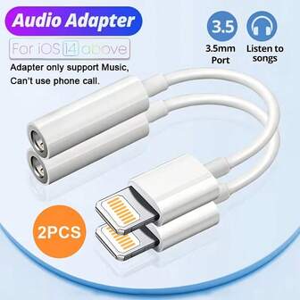 2 piezas Adaptador de conector de auriculares de 3.5 mm compatible con la serie 14, adaptador de audio auxiliar compatible con iPhone 14 Pro Max/14 Pro/14 Plus/14/13/12/11/XS/XR/8/7/6 con cable de conversión
