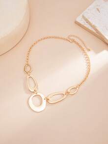 1pc Vintage Exaggerated Geometric Hollow Oval & Water Drop Splice Charm Necklace, Luxurious & Elegant, Suitable For Wedding, Party, Vacation, Casual, Street Style, Women & Couples, Holiday, Birthday, Versatile Gift - Necklace - View 5