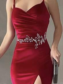 Cinto de cintura elegante com cristais, feito à mão para noivas, ideal para vestidos, vestidos de noiva e vestidos de noite. (1 peça) - Prata - Ver 2