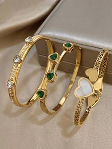 Elegant Heart-Shaped Luxury Zirconia Bracelet, Women's Stackable Gold Bangle, Stainless Steel Bracelet For Women, Suitable For Daily Wear, Parties, Christmas, Birthdays, Can Be A Gift Set - Multicolor - View 13