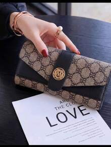 Carteira feminina vintage estilo vintage, longa, grande, floral, com zíper duplo, para celular, multifuncional, moderna, para dinheiro e outras despesas. - Preto - Ver 1