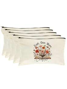 5/2/1pcs Floral & Book Reading Themed Canvas Zipper Storage Bags Gift Packaging Set, Creative "You're Awesome" Motivational Small Gift Bags, Suitable For Back To School, Graduation, Travel, Birthday, Anniversary, Teacher's Day, Appreciation Gifts - Beige - View 31