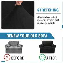 Trugenix-Sofa Cover 2 Piece T Cushion Armchair Slipcovers Velvet Couch Cover Furniture Protector Stretch T Cushion Sofa Covers For 1 Cushion Couch With 1 Individual T Cushion Covers, Deep Teal-GP - 黑色 - 查看 6