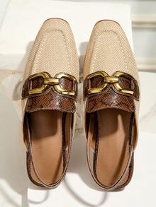 女士撞色露趾套脚凉鞋，时尚休闲简约百搭镂空女士户外鞋，适合所有季节 - 杏色 - 查看 3