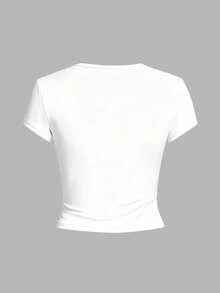 Women's Summer New Simple Casual Slim Fit Round Neck Short T-Shirt, Fashionable And Versatile, Comfortable For Daily And Leisure Wear. Women's T-Shirt Top. White - White - View 6