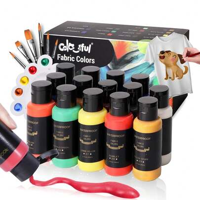 12/24 Colors Fabric Paint Set, Includes 6 Brushes, 1 Palette, Permanent Textile 3D Paint For Clothes, Shoes, Canvas And More, 14/26 Colors Available, 30ml/1.01oz Per Bottle